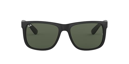 Ray-Ban RB4165 Justin Rectangular Sunglasses, Black/Dark Green, 55 mm