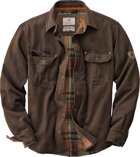 Legendary Whitetails Men's Flannel Lined Shirt Jacket Waxed Cotton Water Resistant, Dark Brown, XX-Large