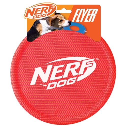 Nerf Dog Nylon Flyer Dog Toy, Flying Disc, Lightweight, Durable and Water Resistant, Great for Beach and Pool, 9 inch diameter, for Medium/Large Breeds, Single Unit, Red