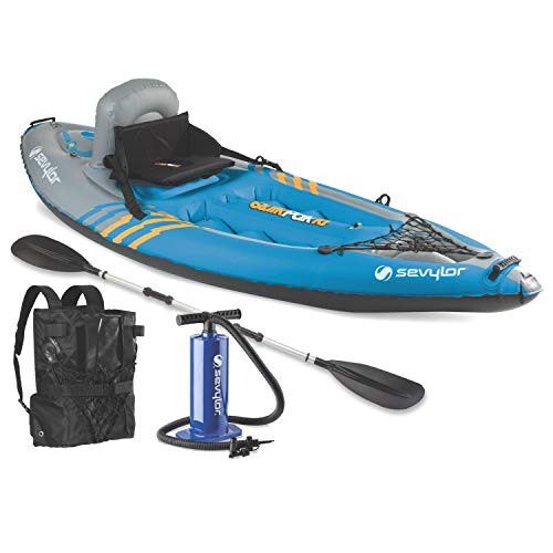 Sevylor QuickPak K1 1-Person Inflatable Kayak, Kayak Folds into Backpack with 5-Minute Setup, 21-Gauge PVC Construction;