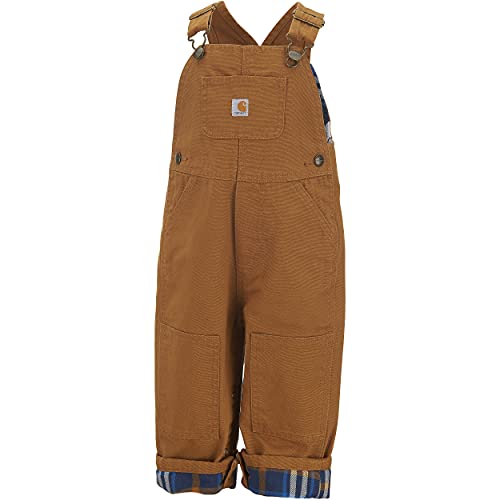 Carhartt Baby Boys' Washed Canvas Flannel Lined Bib Overall, Carhartt Brown, 3T