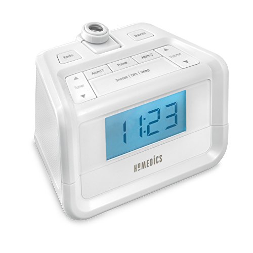 HoMedics Dual Alarm Digital FM Clock Radio Time Projection, 8 Relaxing Nature Sounds, LED Display, Multi-Alarm Snooze, S