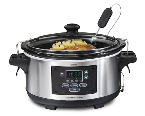 Hamilton Beach Portable 6 Quart Set & Forget Digital Programmable Slow Cooker with Lid Lock, Temperature Probe, Dishwasher Safe Crock & L...