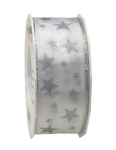 PRÄSENT - Arktis Wired & Printed Ribbon White 40 mm width, 20 m length