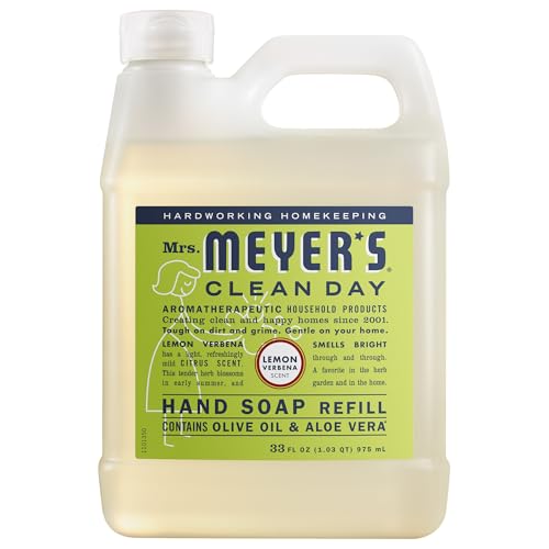MRS. MEYER'S CLEAN DAY Liquid Hand Soap Refill, Cruelty Free and Biodegradable Formula, Lemon Verbena Scent, 33 oz