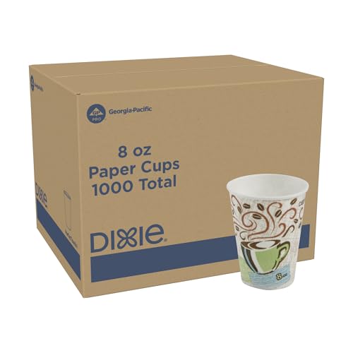 Dixie PerfecTouch 8 oz Paper Coffee Cups By GP PRO, Coffee Haze Design, 1000 Count (50 Disposable Cups Per Sleeve, 20 Sleeves Per Case), 5338CD