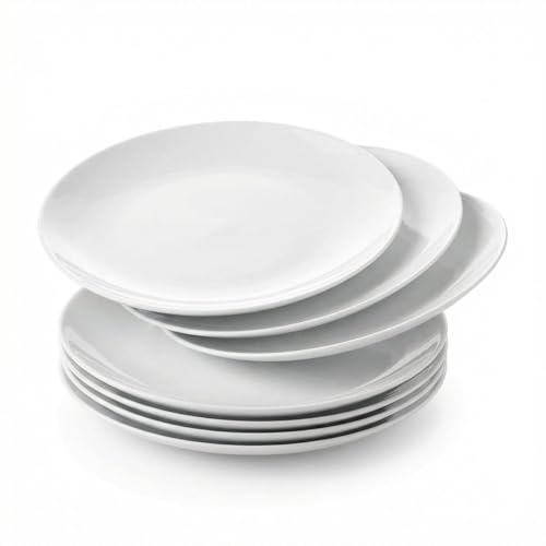 Corelle Vitrelle 6-Piece Salad Plates Set Triple Layer Glass and Chip Resistant, 8-1/2-Inch Lightweight Round Plates, Winter Frost White