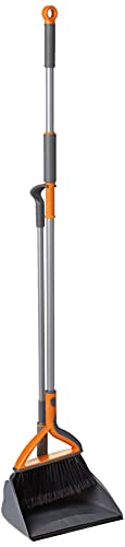 Casabella Quick 'n Easy Upright Broom and Dustpan Set, Gray/Orange