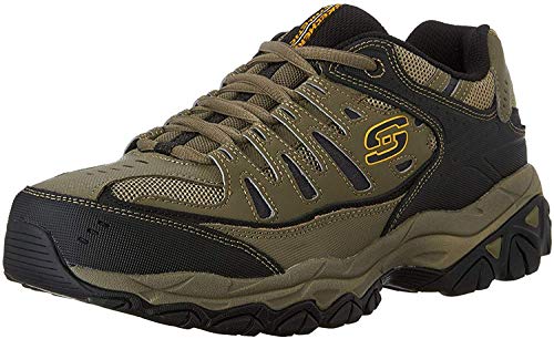 Skechers Men's Afterburn M. Fit Fashion Sneakers – Leather Upper, Memory Foam Insole, Rubber Outsole, Pebble/Black, 12