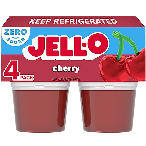 Jell-O Cherry Artificially Flavored Zero Sugar Ready-to-Eat Gelatin Snack Cups, 4 ct Cups