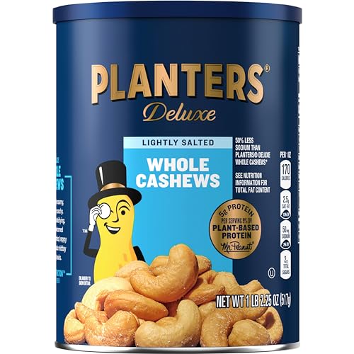 PLANTERS Deluxe Lightly Salted Cashews, Party Snacks, Plant-Based Protein, Quick Snack for Adults, After School Snack, Flavored with Sea Salt, Kosher, 1lb 2.25oz