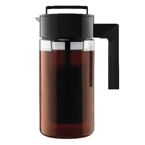 Takeya Deluxe Cold Brew Coffee Maker, BPA-Free Tritan Pitcher with Airtight Leakproof Lid and Fine-Mesh Filter, 1 Quart, Black