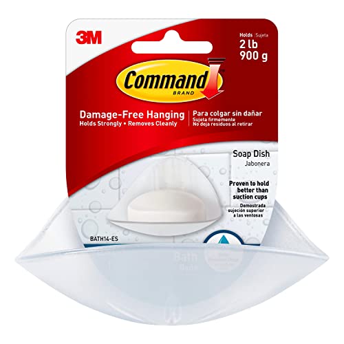 Command Bath Soap Dish, 1 Soap Dish, 2 Mounting Bases, 2 Water-Resistant Adhesive Strips - Damage Free Hanging - Holds up to 900 g
