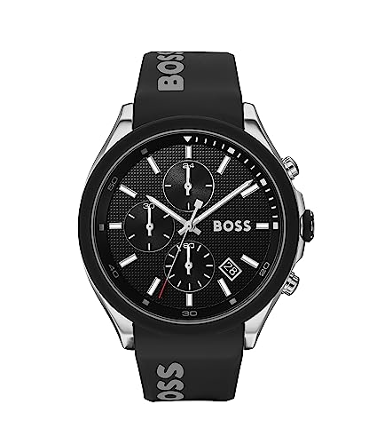 BOSS Men's Stainless Steel Quartz Watch with Silicone Strap, Black, 22 (Model: 1513716)