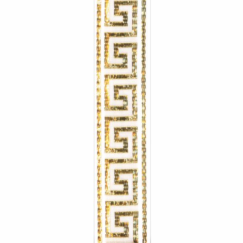 Offray 7/8" Wide Ribbon for Crafts and Decorations, 9-Foot Spool, White Greek Key Pattern