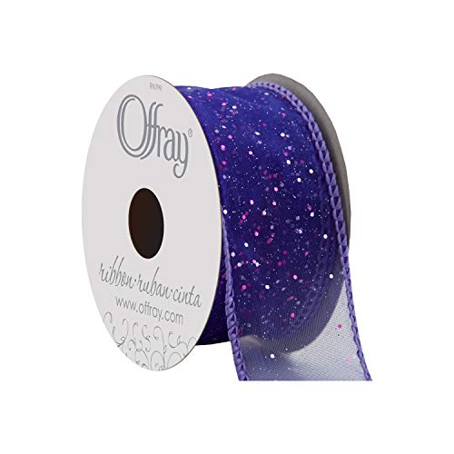 Offray Wired Edge Cosmic Glitz Craft Ribbon, 1 1/2-Inch x 9-Feet, Grape