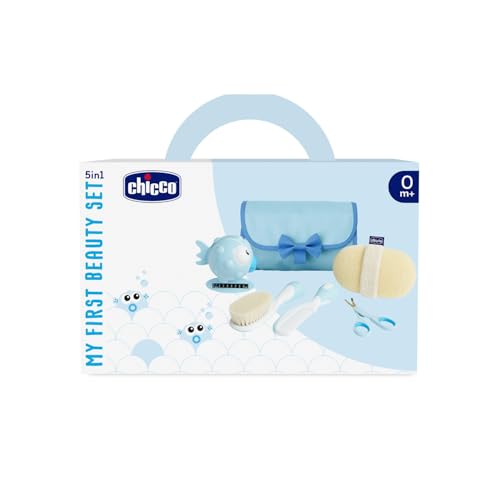 (-37%) Chicco Baby-Badeset, Geschenkidee, Geschenkidee zur Geburt, mit Kamm, weicher Bürste, Thermometer, Waschlappen aus Frottee und einer Schere, Babyhygiene, Badeartikel, Hellblau