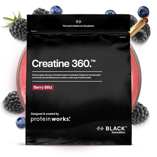 ⚡ BLITZDEAL (-62%) Protein Works | Creatine 360 – BLACK Innovation, Kreatin-Monohydrat, mikronisiertes Kreatinpulver, 100 % Reinheit, 200 Mesh Ultra-Fein, Energie & Leistung, Beeren-Blitz, 125 Portionen, 500g