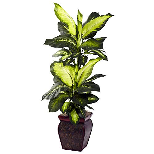 Nearly Natural Artificial Dieffenbachia, Floor Plant Faux Greenery With Decorative Planter For Indoor Home DecorNearly 