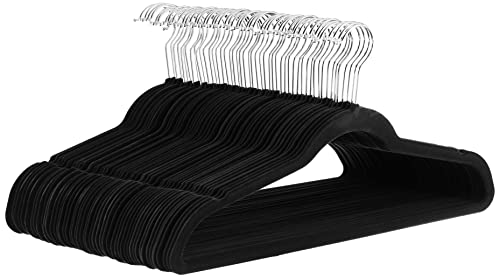 Amazon Basics Slim Velvet Non-Slip Space Saving Suit Clothes Hangers 50-Pack Black