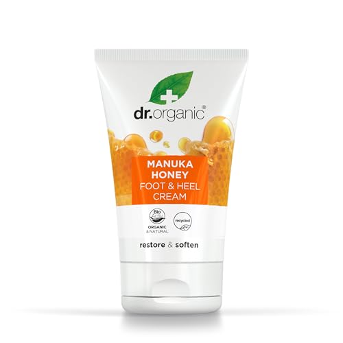 Dr Organic Manuka Honey Foot Cream, Moisturising, Dry Skin, Mens, Womens, Natural, Vegetarian, Cruelty-Free, Paraben & SLS-Free, Recycled & Recyclable, Organic, 125ml, Packaging may vary