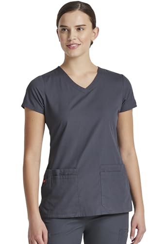 Dickies Women's EDS Signature Scrubs Jr. Fit V-Neck Top, Pewter, Large