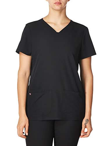 Heartsoul Womens Scrubs, Shaped V-Neck Top, Stretch Performance Fabric 20710, M, Black