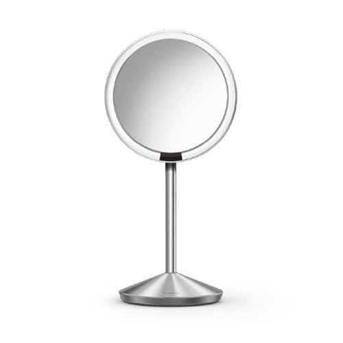 simplehuman Sensor Mirror, 5" Round Rechargeable Mini Travel Makeup Mirror, 10x Magnification, Brushed Stainless St