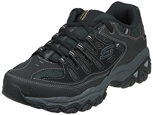 Skechers Men's Afterburn M. Fit Fashion Sneakers – Leather Upper, Memory Foam Insole, Rubber Outsole, Black/Charcoal, 11 X-Wide