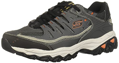 Skechers Men's Afterburn M. Fit Fashion Sneakers – Leather Upper, Memory Foam Insole, Rubber Outsole, Charcoal/Gray, 13 X-Wide