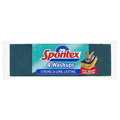 Spontex Washups General Purpose Sponge Scourers | 6.8 x 4 x 8.6cm | Pack of 4