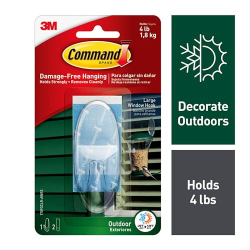 Command Outdoor Large Clear Wall Hooks, 1 Hook and 2 Command Strips, Damage Free Hanging Wall Hooks for Hanging Christma