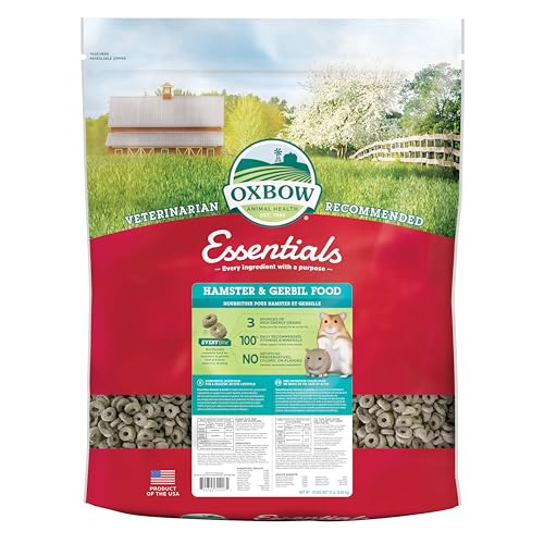 Oxbow Essentials Hamster and Gerbil Food – Complete Daily Diet with Vitamins & Minerals, High-Fiber Uniform Pellets for Balanced Nutrition, Vet-Formulated Small Animal Food, 15 lb, Made in USA
