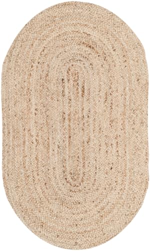 SAFAVIEH Area Rug 3x5 Oval - Cape Cod Collection - Natural Brown, Handmade Braided Flat Weave Jute (CAP252A)