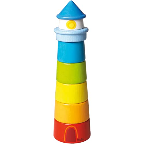 (-35%) HABA 300170 - Stapelspiel Leuchtturm, Motorikspielzeug zum Sortieren von Größen und Farben, Holzspielzeug ab 12 Monaten