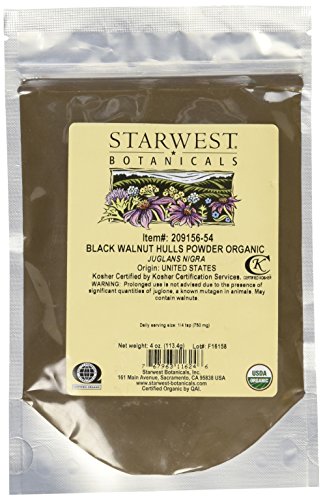Starwest Botanicals Organic Black Walnut Hull Powder - Finely Ground, Use for Tea, Baking, & Capsules, Natural Digestion Support, Certified Kosher, Non-GMO - 4 oz Pouch