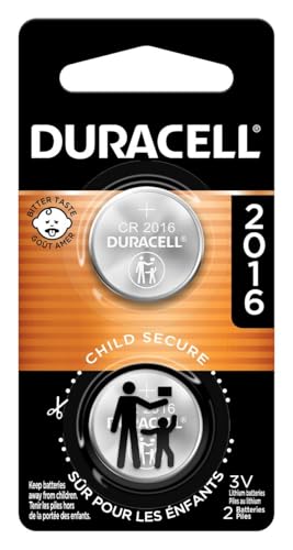 Duracell CR2016 3V Lithium Battery, Child Safety Features, 2 Count Pack, Lithium Coin Battery for Key Fob, Car Remote, Glucose Monitor, 3 Volt Cell