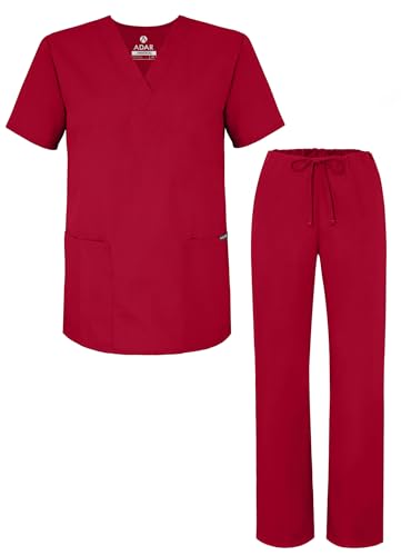 Adar Uniforms, Universal Unisex Scrubs - Unisex Drawstring Scrub Set - 701 - Red - S