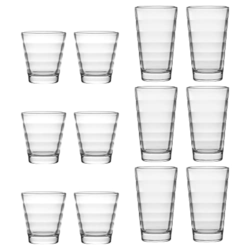 (-33%) Leonardo Onda Wasser-Gläser, 12er Set, spülmaschinengeeignete Saft-Gläser, Trink-Becher aus Glas mit Muster, 12 teilig, 210 ml, 300 ml, 011019