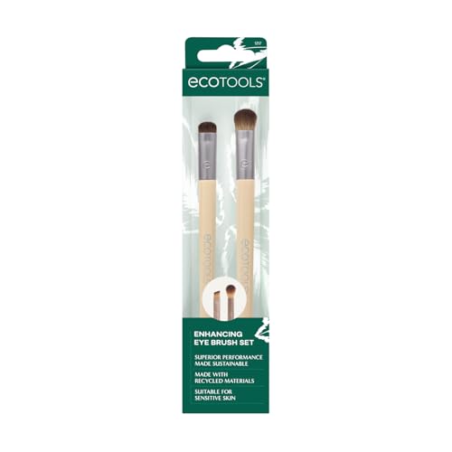 EcoTools Enhancing Eye Brush Set, Makeup Brushes For Liquid, Cream & Powder Eyeshadow & Eye Liner Application, Dual-Sided & Eco-Friendly, Synthetic Bristles, Cruelty-Free, 2 Piece Set