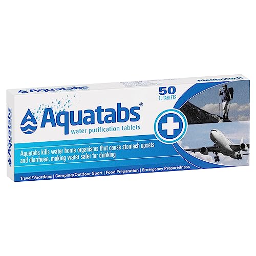 Aquatabs 8,5 mg | 50 Pastillas Potabilizadoras de Agua | Pastillas potabilizadoras de agua para el tratamiento de agua destinada al consumo.