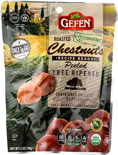 Gefen Organic Whole Peeled and Roasted Chestnuts 3oz Bag | Peeled and Ready to Eat | Great For Cooking & Baking | Kosher