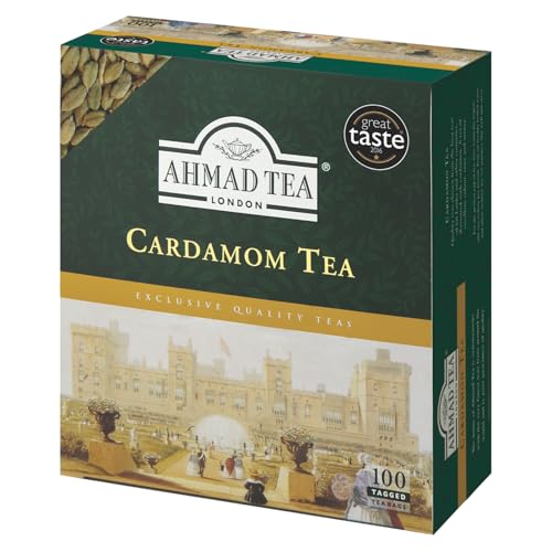Ahmad Tea Black Tea, Cardamom Teabags (No Envelopes), 100 ct - Caffeinated and Sugar-Free