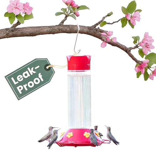 Perky-Pet 209B-1SR Glass Hummingbird Feeders for Outdoors Hanging - 30 oz - Ant & Bee Guarded Red Bird Feeder