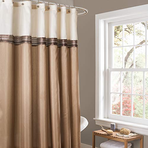 Lush Decor Terra Shower Curtain Single 72" W x 72" L Beige & Ivory - Fabric Shower Curtains for Bathroom - Neutral Bathroom Curtain - Modern Glam Décor