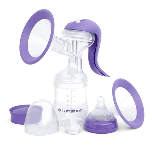LansinohManual Breast Pump, Hand Pump with Comfortable Flange, Includes 5oz Baby Bottle with Slow Flow Nipple, Breastfe
