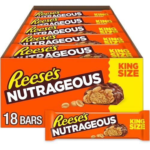 REESE'S NUTRAGEOUS Chocolate, Peanut Butter, Caramel and Peanut King Size, Candy Bars, 3.1 oz (18 Count)
