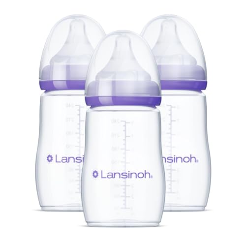 Lansinoh Anti-Colic Baby Bottles BPA-Free 8 oz Medium Flow Nipples 3-Count