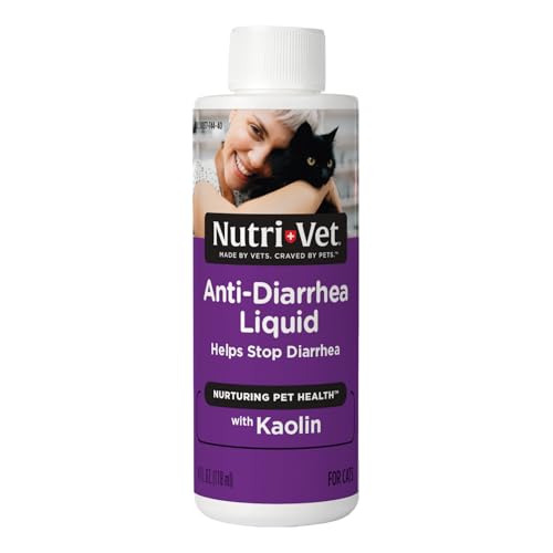 Nutri-Vet Anti-Diarrhea Liquid for Cats, Gentle Formula with Pectin and Kaolin, Soothes Upset Stomach and Irritated GI Tract, Slows Stool Passage, Cat Essentials, Detoxifies Bacterial Toxins, 4oz