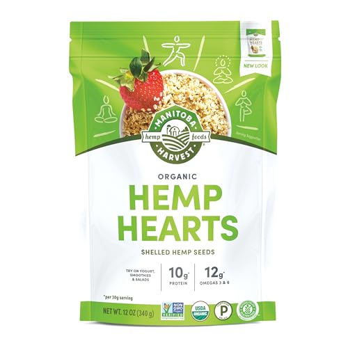 Manitoba Harvest Organic Hemp Hearts, 12oz, 10g Plant Based Protein and 12g Omega 3 & 6 per Srv, Smoothies, yogurt & salad, Non-GMO, Vegan, Keto, Paleo, Gluten Free